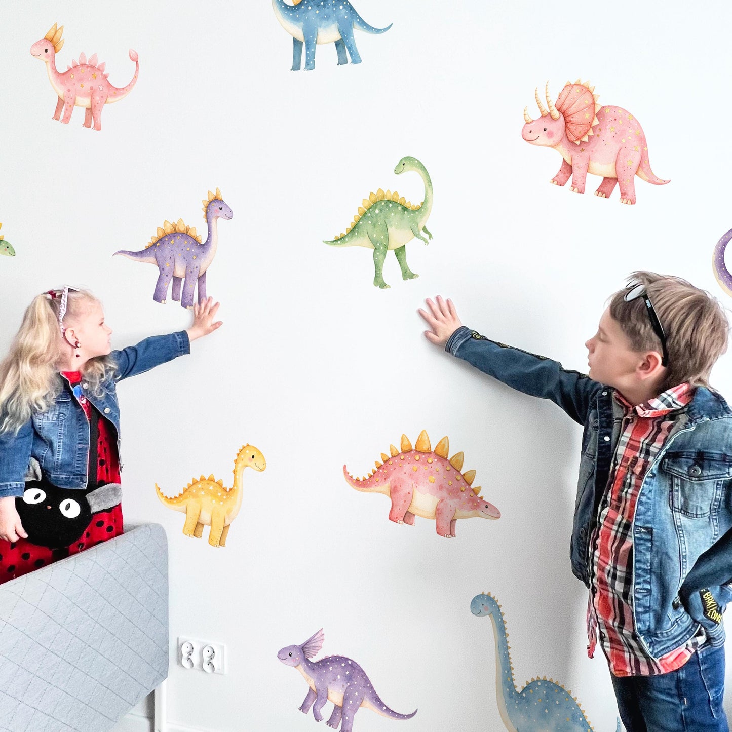 Cute Dinosaurs Wall Decals – Fun & Reusable Stickers for Kids’ Room, Baby Nursery or Preschool Classroom with Watercolor Illustrations