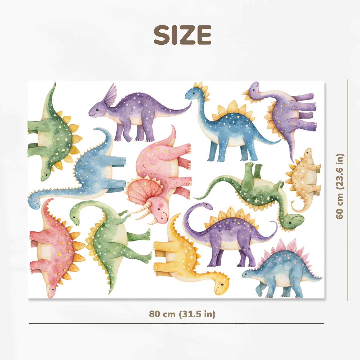 Cute Dinosaurs Wall Decals – Fun & Reusable Stickers for Kids’ Room, Baby Nursery or Preschool Classroom with Watercolor Illustrations