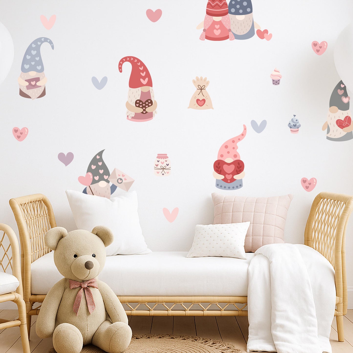 Gnome Wall Decals – Fairy Tale-Inspired Nursery Stickers for Girls & Boys, Pastel Reusable Wall Art, XL and L Sizes, Cozy Baby Room Decor