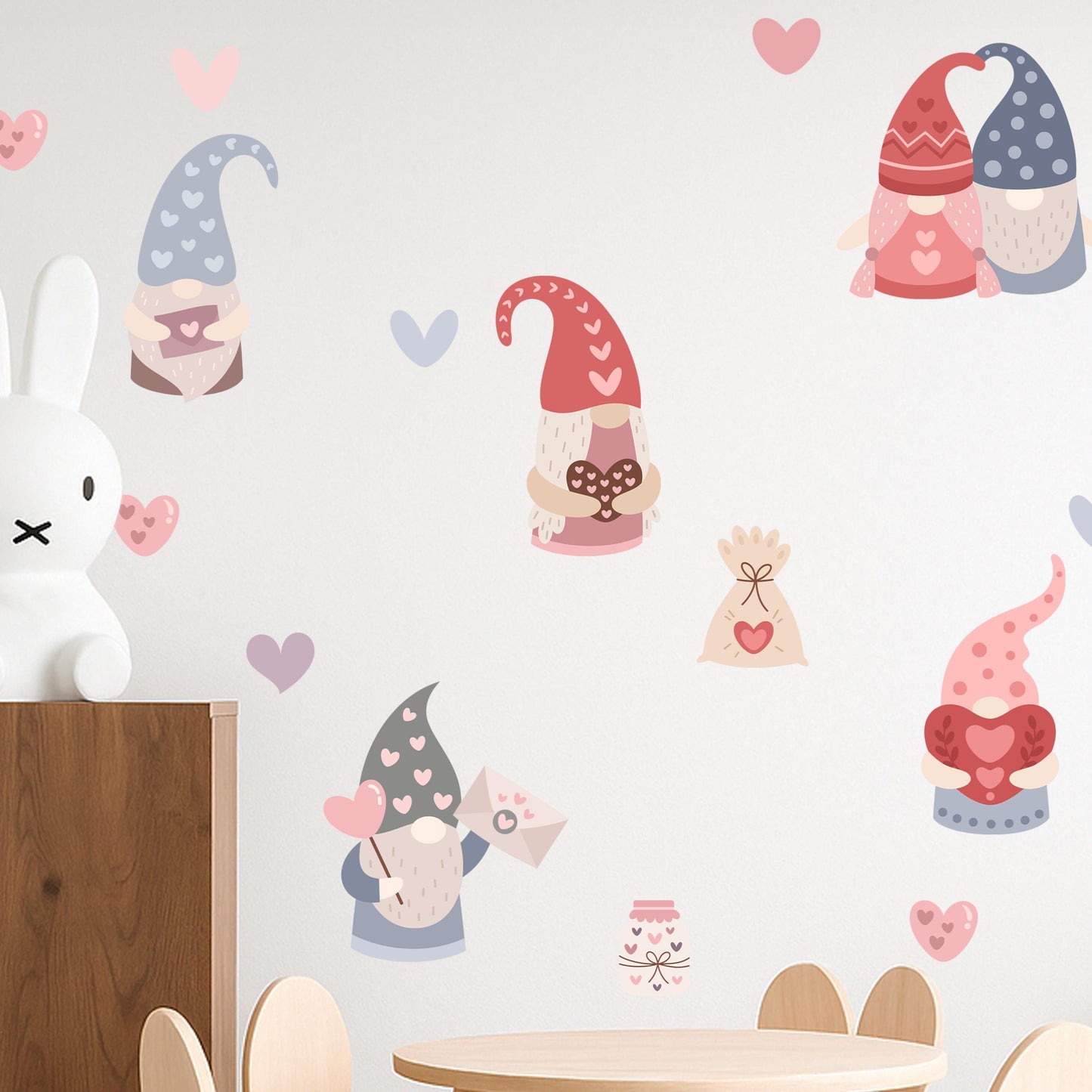 Gnome Wall Decals – Fairy Tale-Inspired Nursery Stickers for Girls & Boys, Pastel Reusable Wall Art, XL and L Sizes, Cozy Baby Room Decor