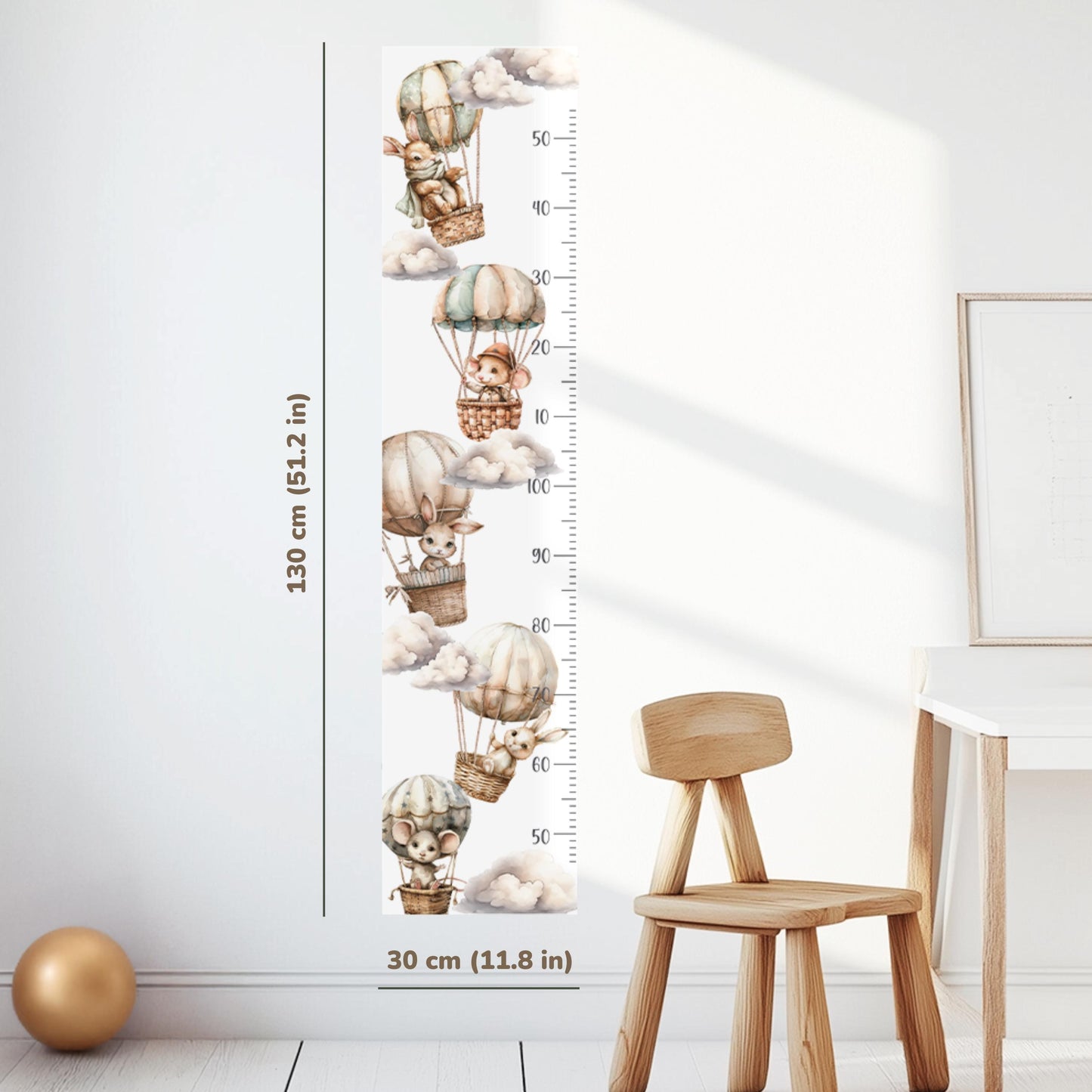 Hot Air Balloon Growth Chart Wall Decals – Personalized with Child’s Name, Eco-Friendly, Peel & Stick Nursery Height Ruler