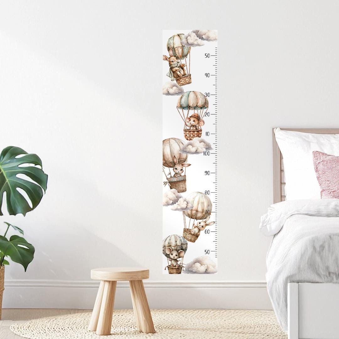Hot Air Balloon Growth Chart Wall Decals – Personalized with Child’s Name, Eco-Friendly, Peel & Stick Nursery Height Ruler