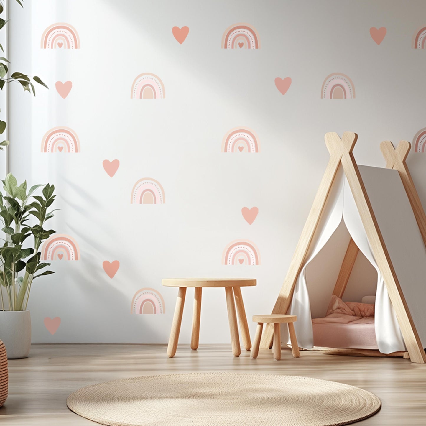 Boho Rainbow & Heart Wall Decals - Kids Room Wall Stickers, Non-Toxic Reusable Nursery Decor, Rainbow Stickers for Baby Room