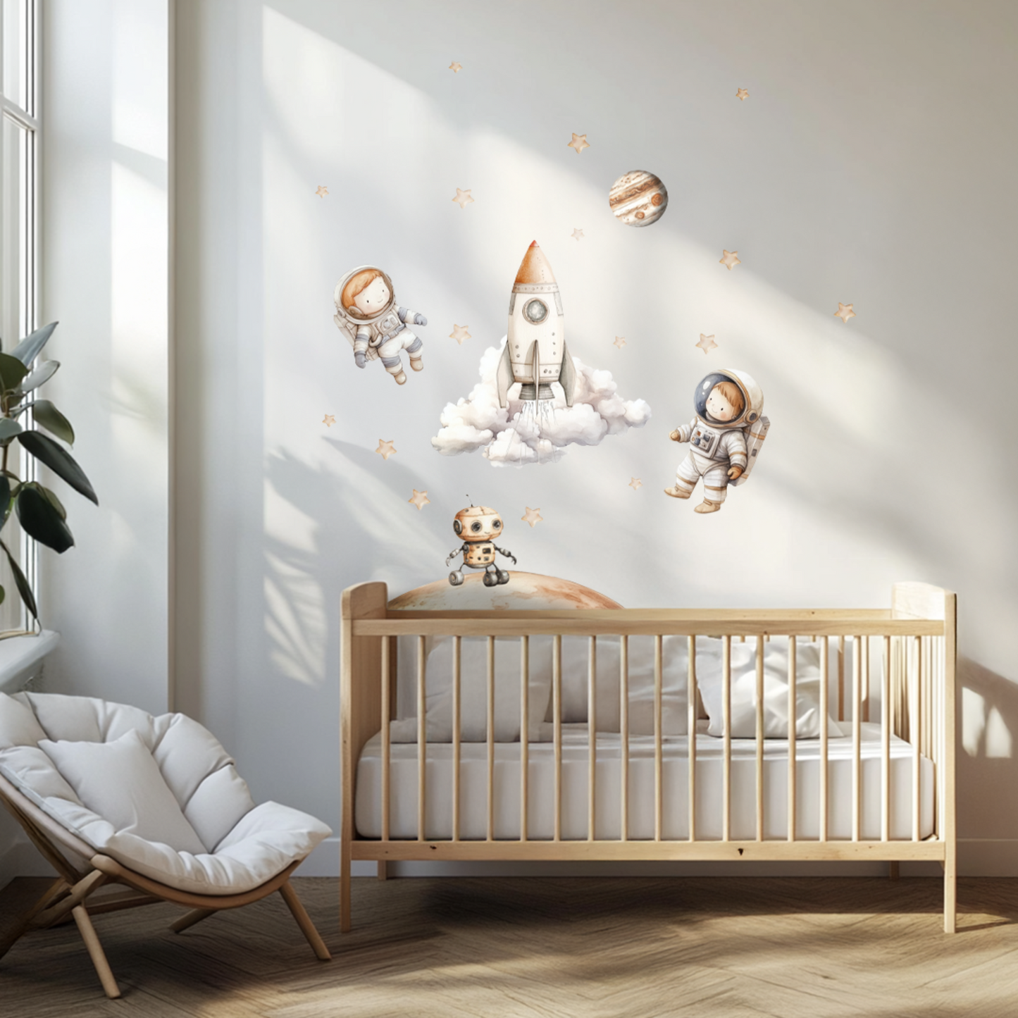 Space-Themed Wall Decals – PVC-Free Watercolor Stickers for Nursery & Playroom | Safe, Reusable and Eco-Friendly Decor