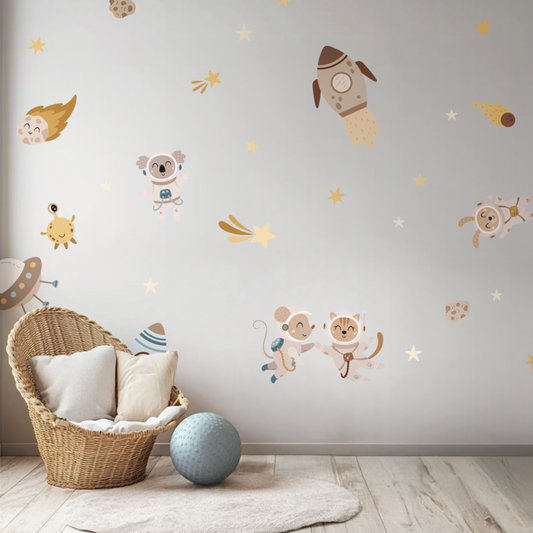Space Wall Decals – Large and Extra Large Stickers with Rockets, Stars & Astronaut Animals for Kids Room Decor