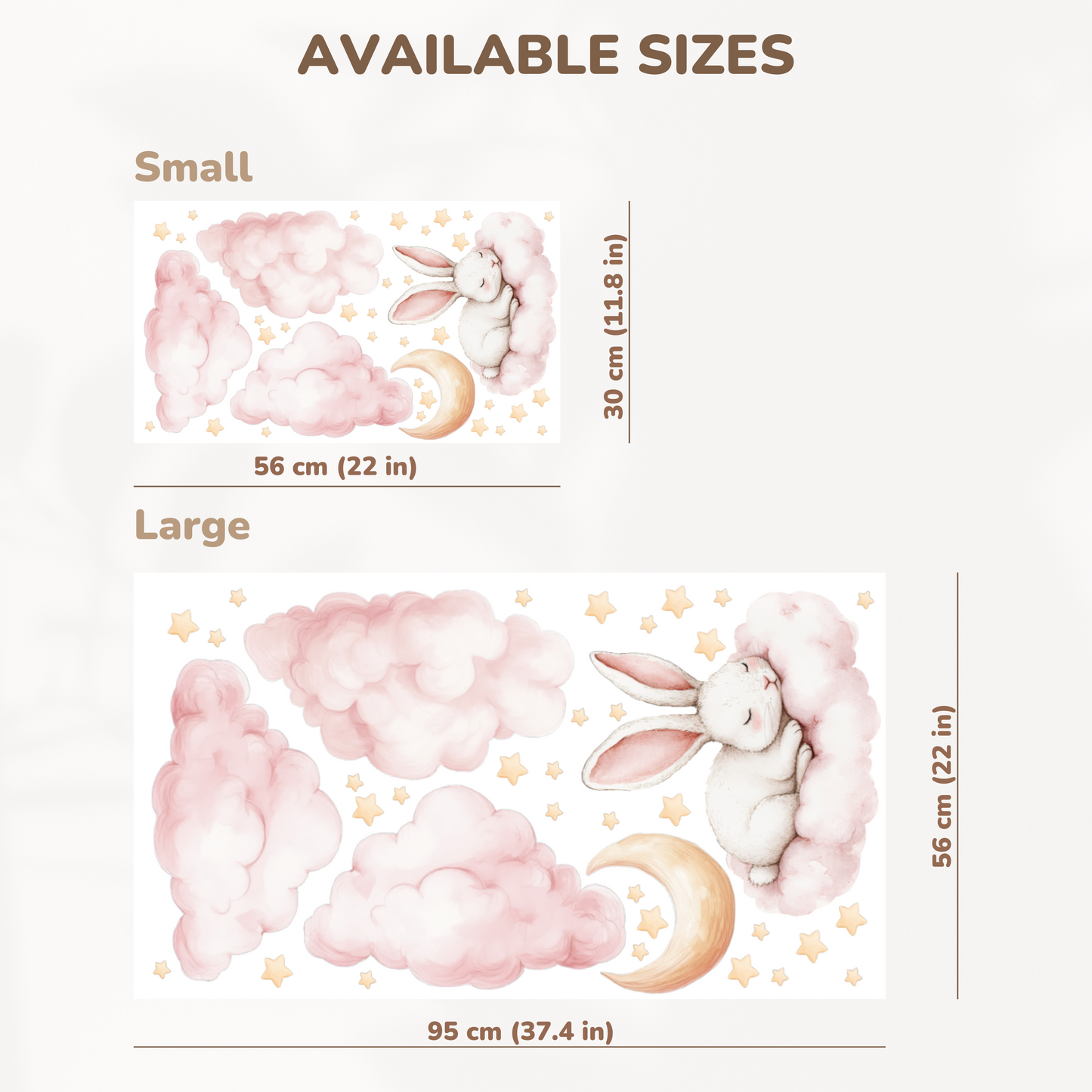 Teddy Bunny Wall Decals – Sleeping Bunny on Cloud with Stars & Moon, Soft Pink Watercolor Nursery Stickers, Dreamy Girls Room Wall Decor