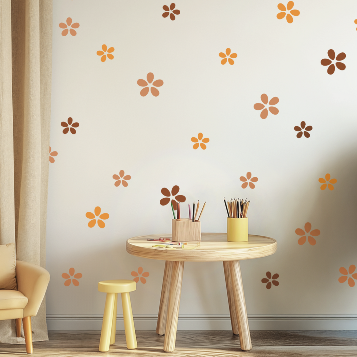 Pastel Flower Wall Decals – Boho-Inspired Nursery Art, Large Removable Stickers for Kids Room, Girls Bedroom or Soft Wall Accents