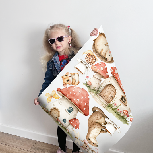Toise et stickers muraux animaux de la forêt – Décoration de chambre d'enfant aquarelle avec animaux de la forêt, stickers XXL, personnalisables avec le nom de l'enfant
