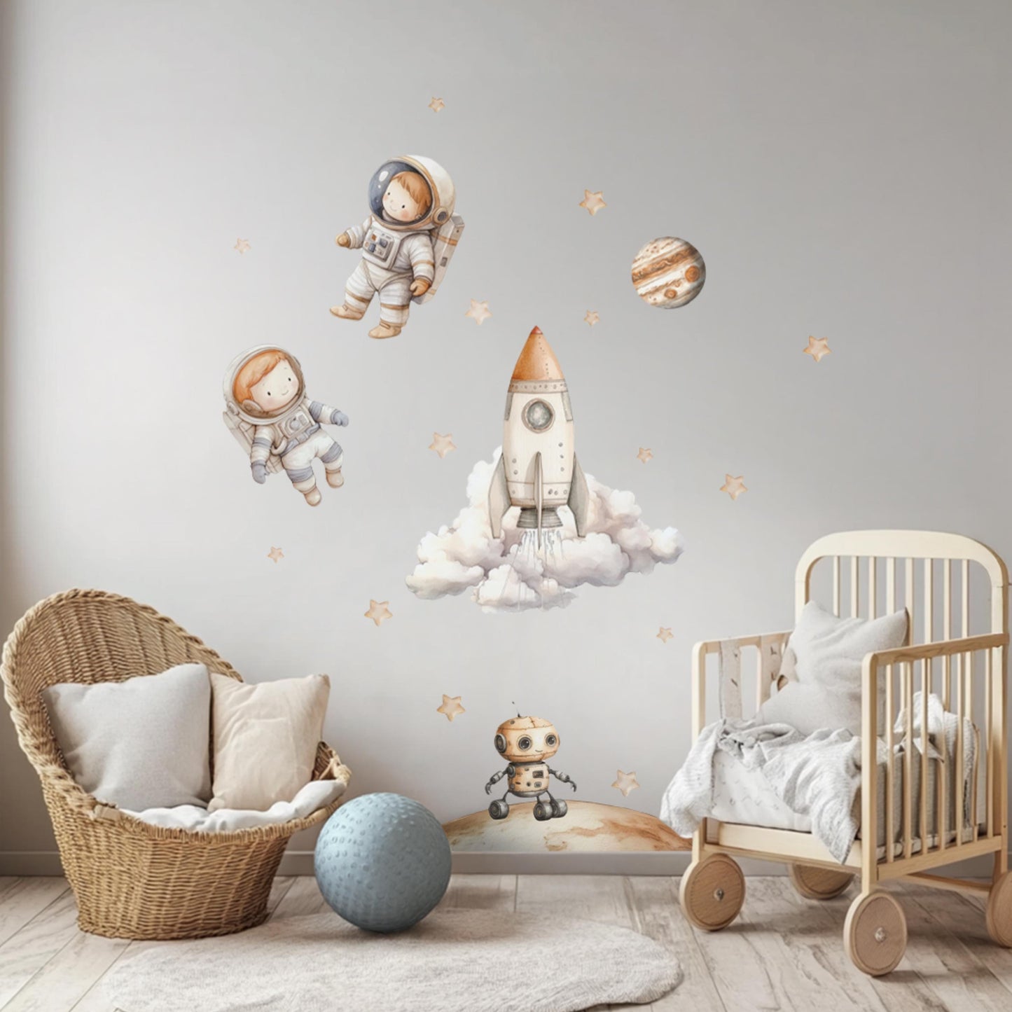 Space-Themed Wall Decals – PVC-Free Watercolor Stickers for Nursery & Playroom | Safe, Reusable and Eco-Friendly Decor
