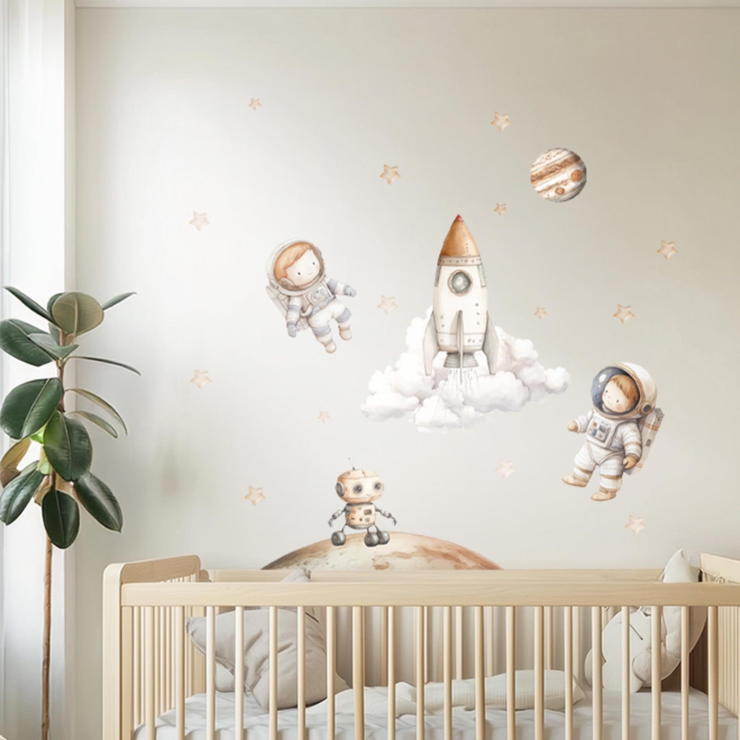 Space-Themed Wall Decals – PVC-Free Watercolor Stickers for Nursery & Playroom | Safe, Reusable and Eco-Friendly Decor