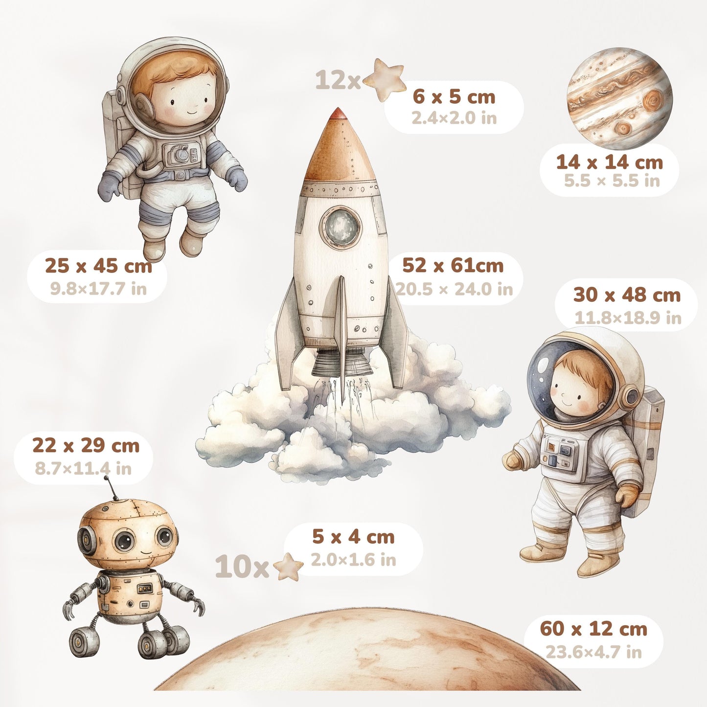 Space-Themed Wall Decals – PVC-Free Watercolor Stickers for Nursery & Playroom | Safe, Reusable and Eco-Friendly Decor