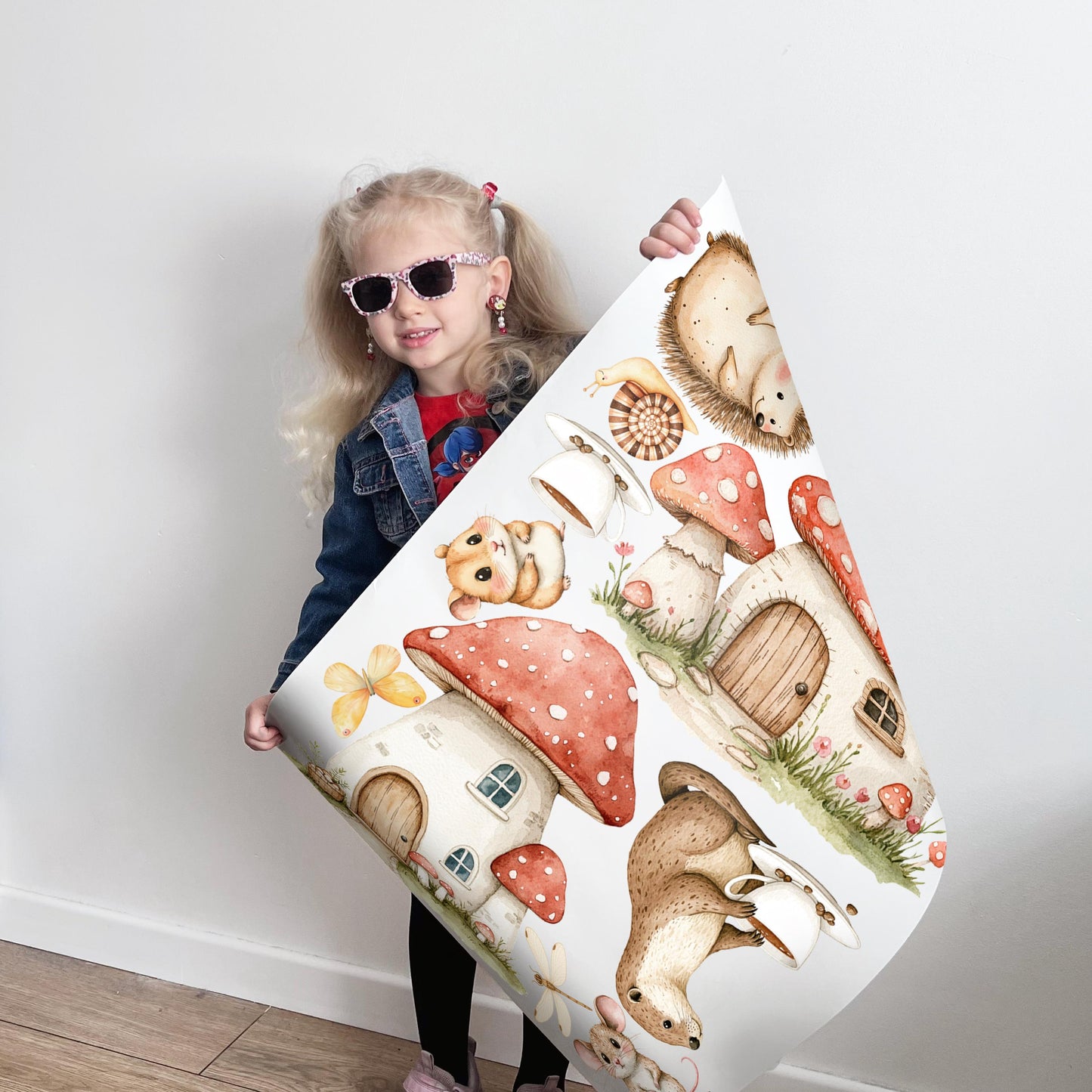 Woodland Village Wall Decals – Watercolor Forest Animals & Mushrooms, Removable and PVC-Free, Available in Large and Extra Large Sizes