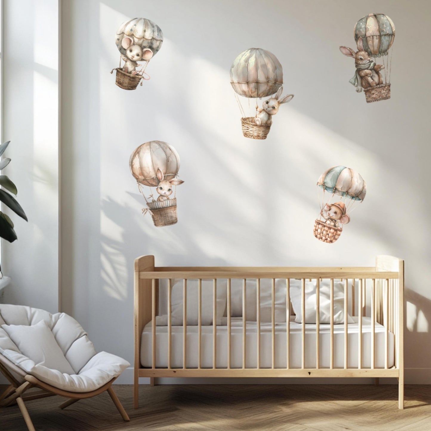 Hot Air Balloon Animals Wall Decals – Kids Room Wall Stickers, Non-Toxic Reusable Nursery Decor, Balloon Stickers for Baby Room