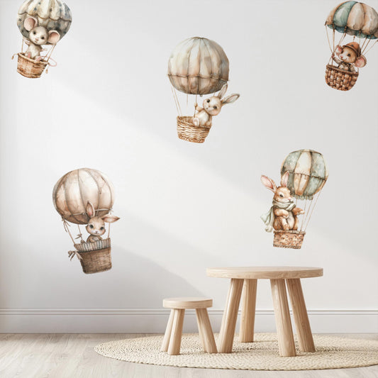 Hot Air Balloon Animals Wall Decals – Kids Room Wall Stickers, Non-Toxic Reusable Nursery Decor, Balloon Stickers for Baby Room