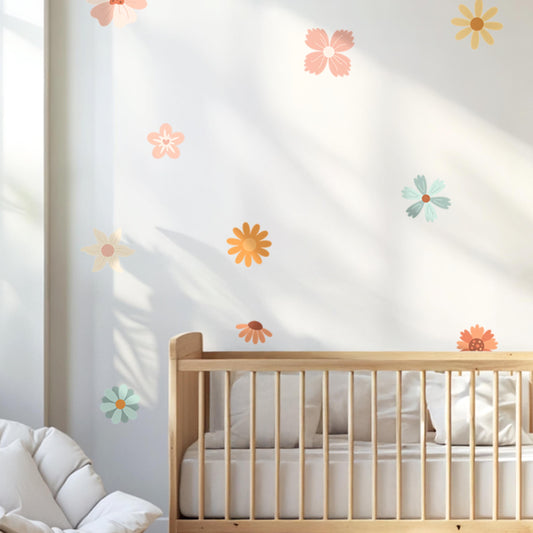 Flowers Wall Decals – Boho Floral Nursery Decor, Reusable & Eco-Friendly Stickers for Kids Room, Nature-Inspired Wall Art