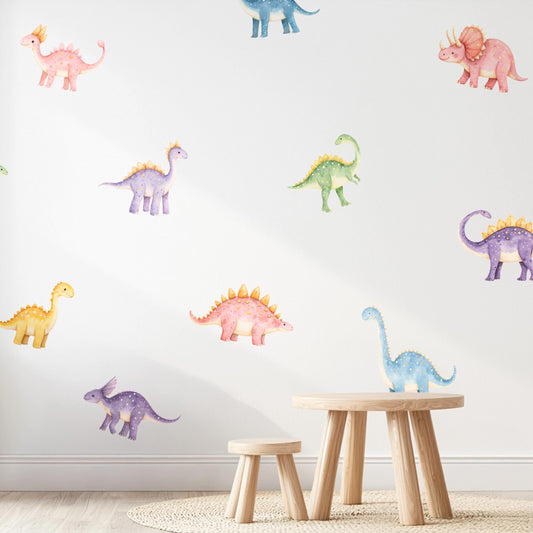 Cute Dinosaurs Wall Decals – Fun & Reusable Stickers for Kids’ Room, Baby Nursery or Preschool Classroom with Watercolor Illustrations