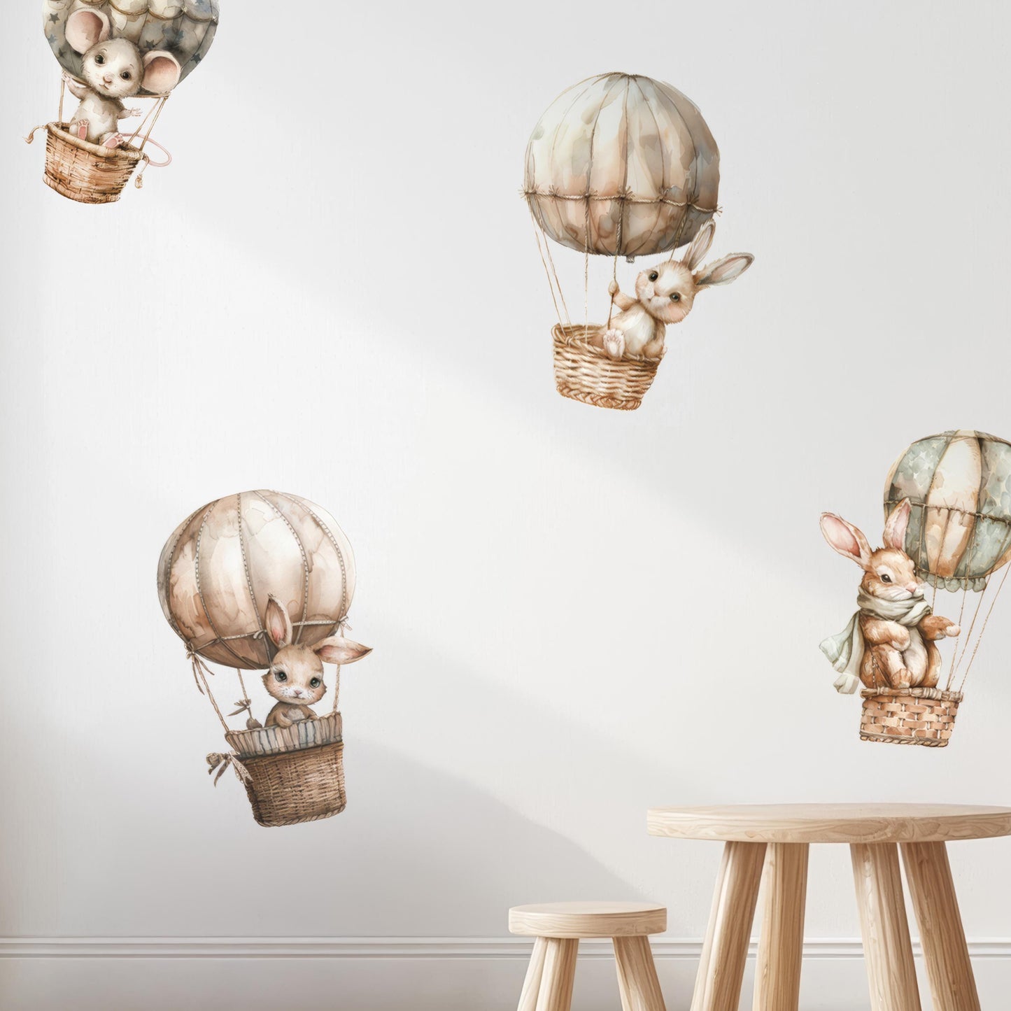 Hot Air Balloon Animals Wall Decals – Kids Room Wall Stickers, Non-Toxic Reusable Nursery Decor, Balloon Stickers for Baby Room