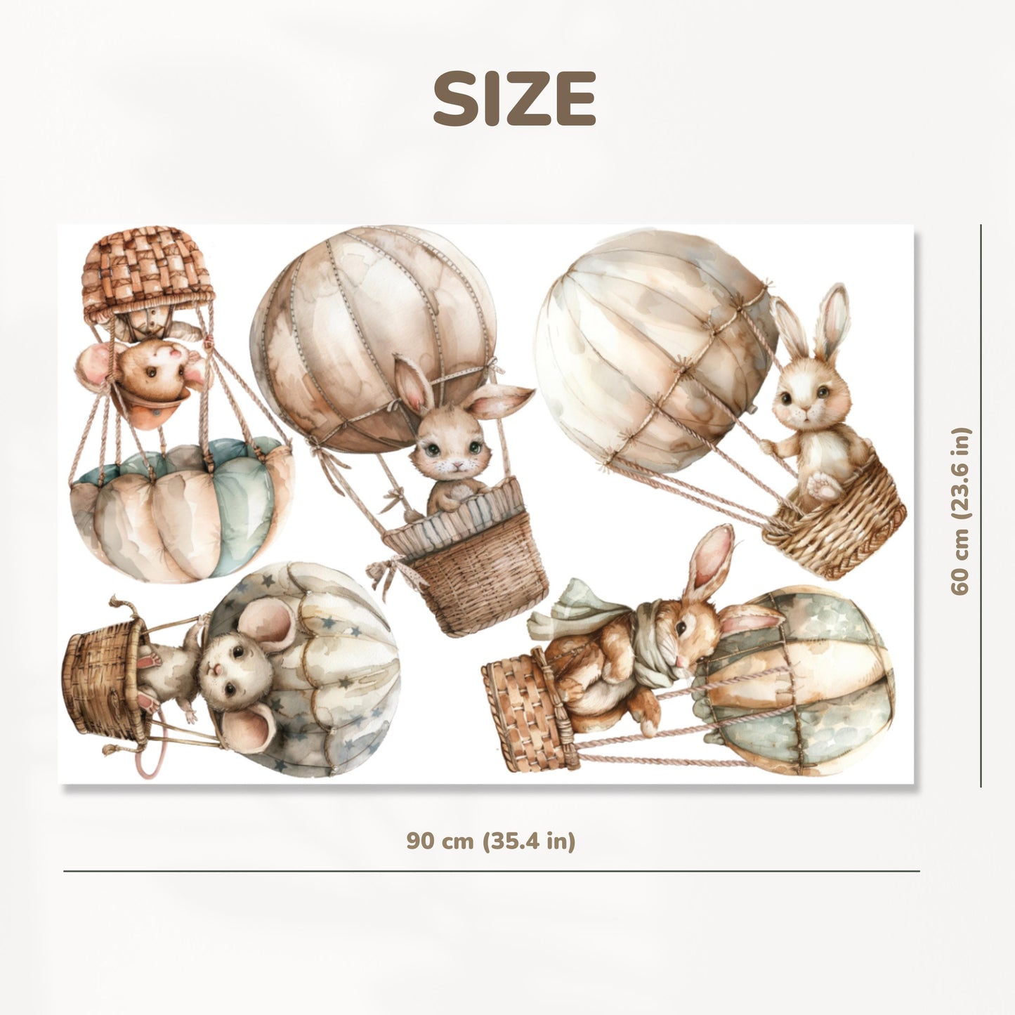 Hot Air Balloon Animals Wall Decals – Kids Room Wall Stickers, Non-Toxic Reusable Nursery Decor, Balloon Stickers for Baby Room