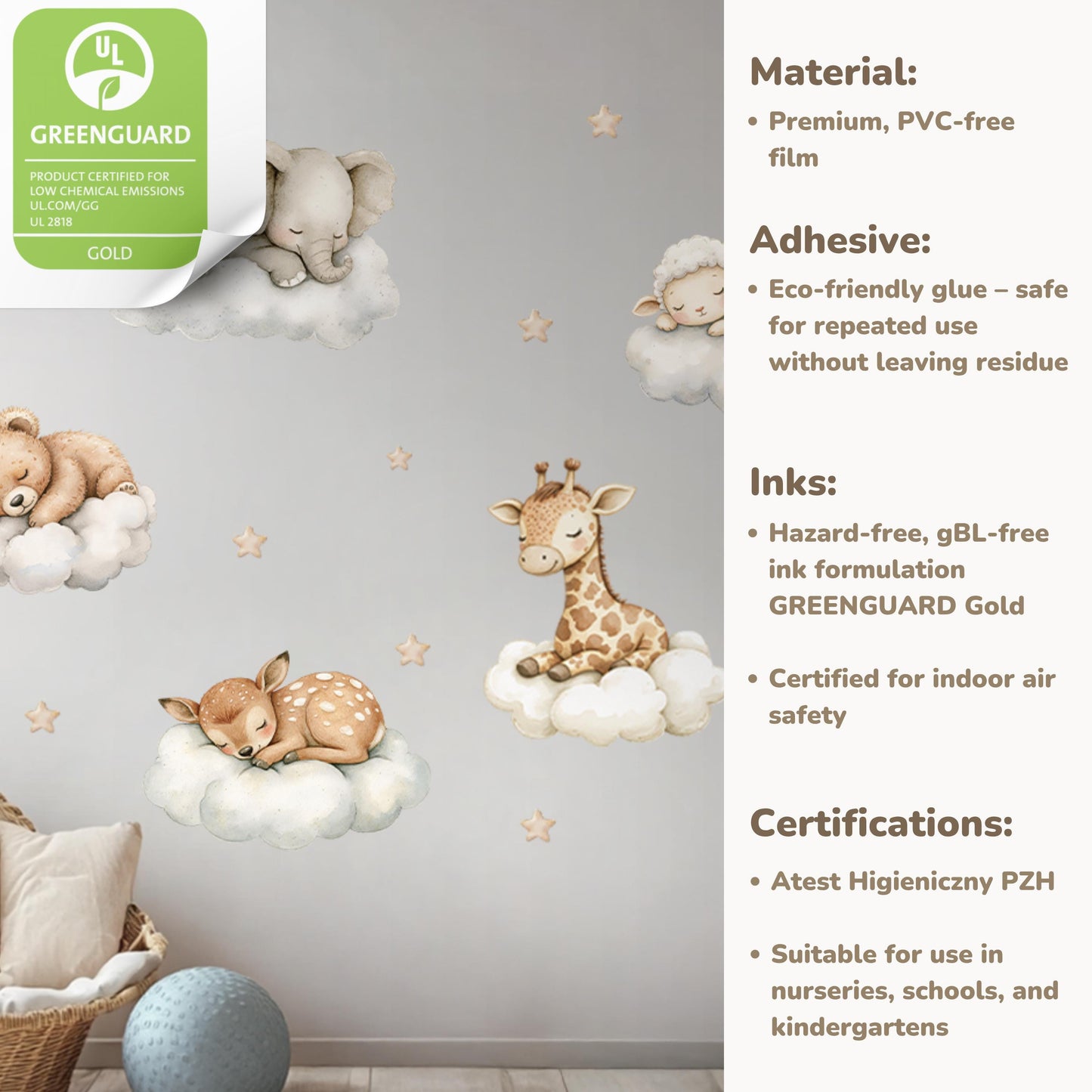 Wandaufkleber „Schlafende Häschen“ – Verträumte Kinderzimmerdekoration, wiederverwendbare Aufkleber fürs Babyzimmer mit Sternen und Wolken